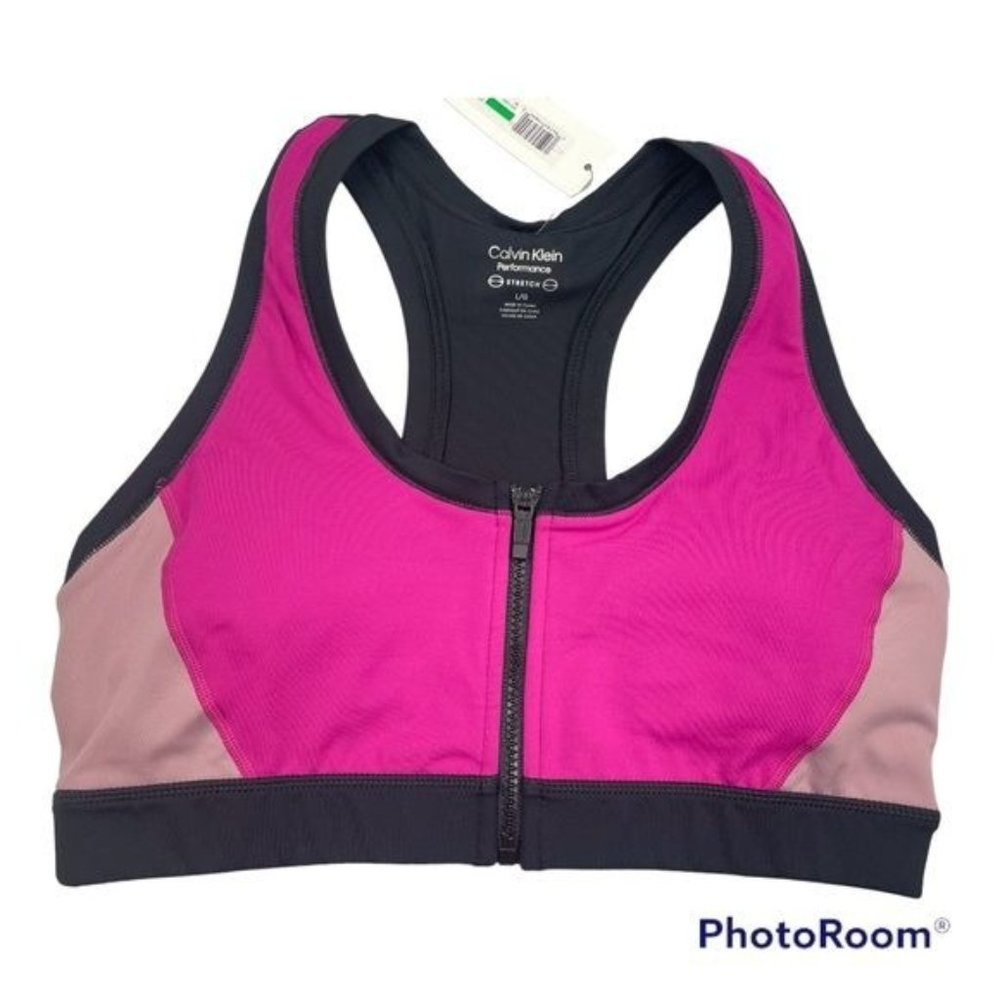 CALVIN KLEIN Performance Embrace Color Block Sports Bra Large - Picture 1 of 8